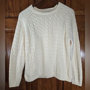 Tommy Hilfiger Cream Cable Knit Crew Neck Cotton Pullover Sweater Sz XL